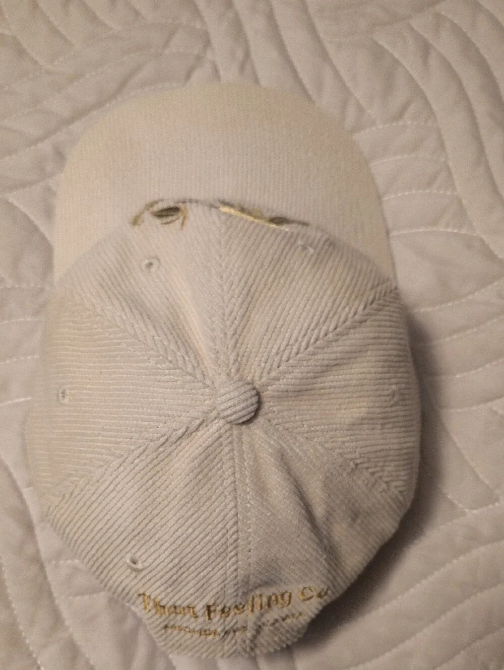Embroidered Cream Corduroy Baseball Cap with Sun & Leaves Streetwear